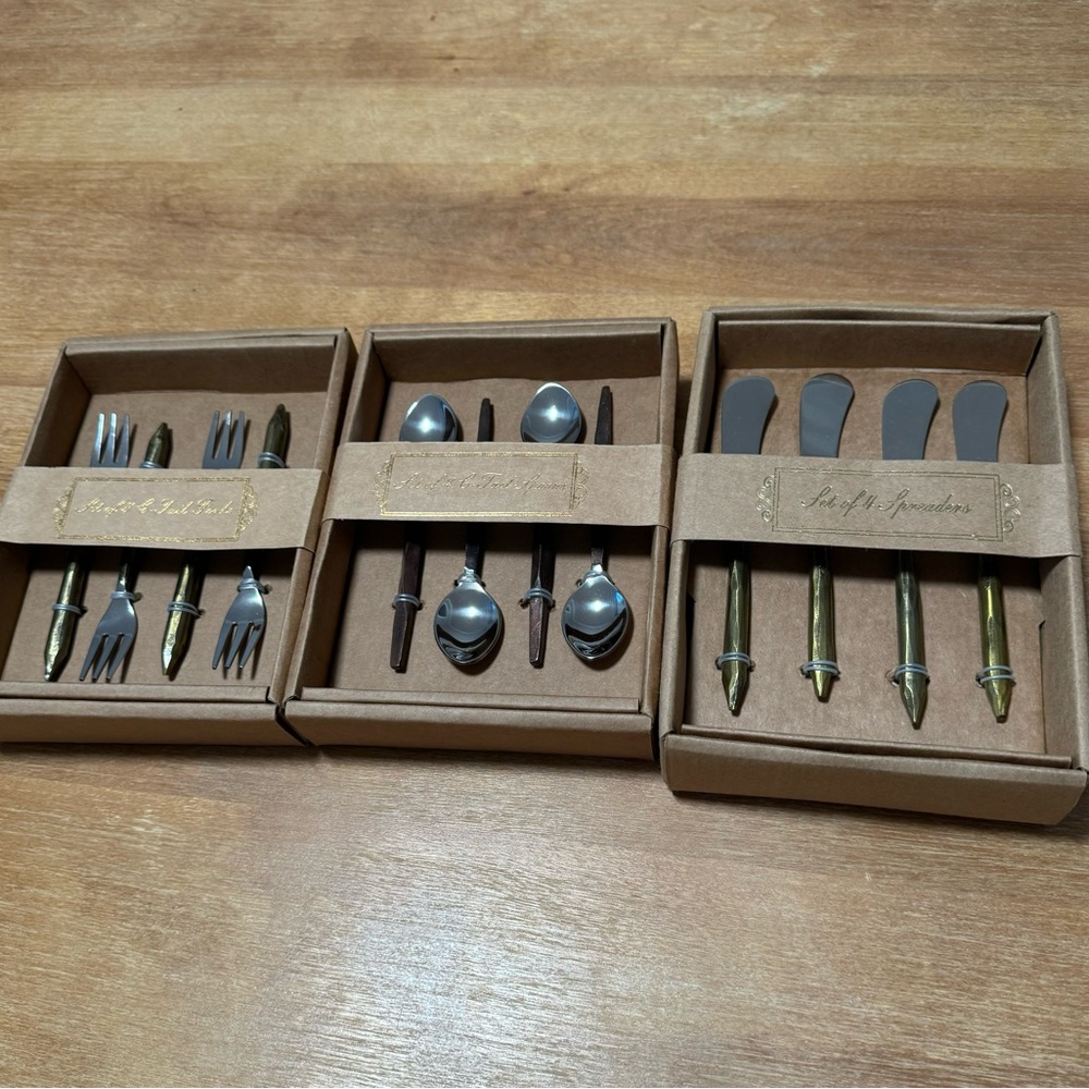 Set of 4 Each Cocktail Forks, Spoons and Spreaders